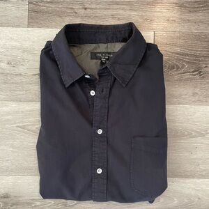 Rag & Bone Black Button Front Short Sleeve Shirt One Pocket Cotton Men’s XL